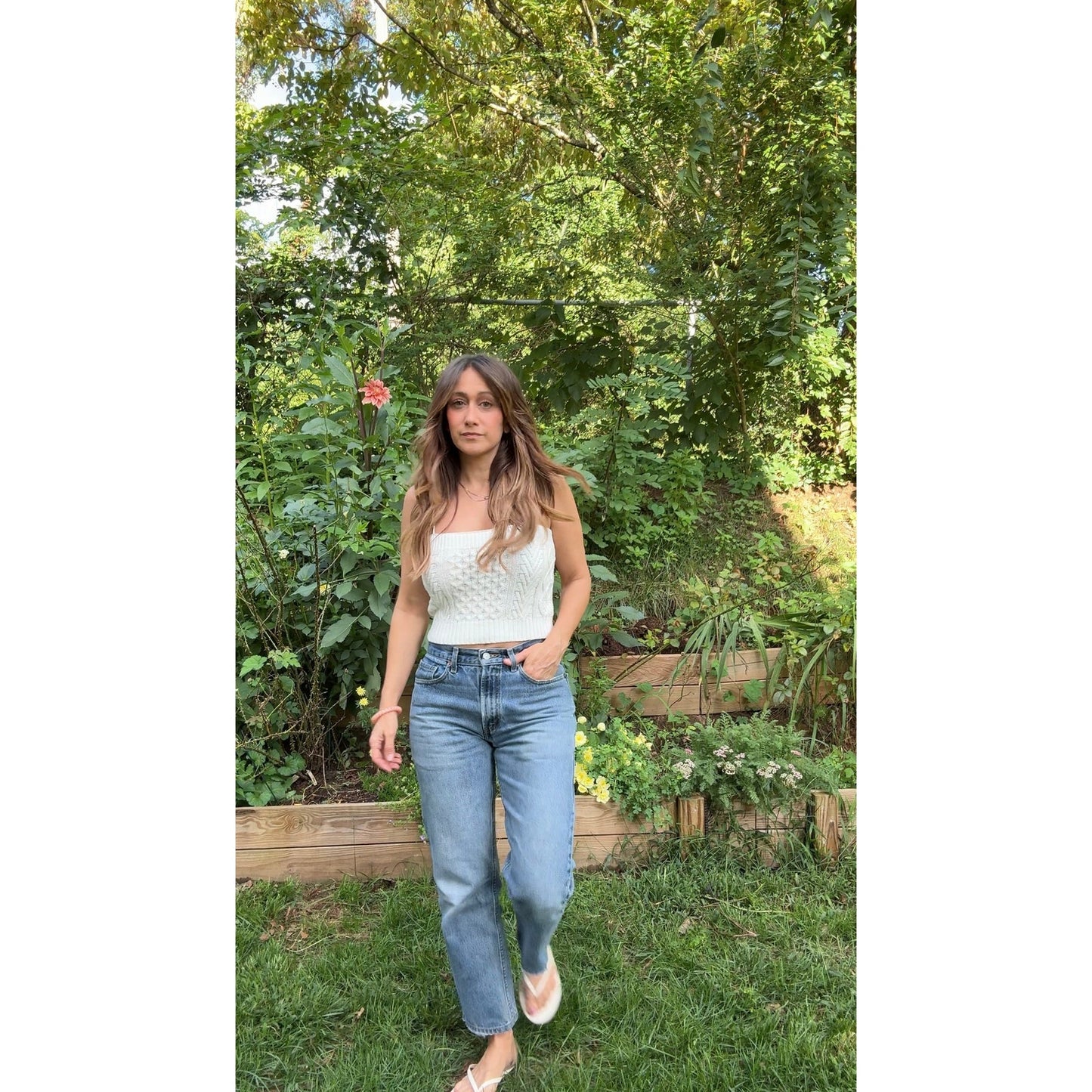 HONEYCOMB CREAM KNIT CABLE CAMI TOP