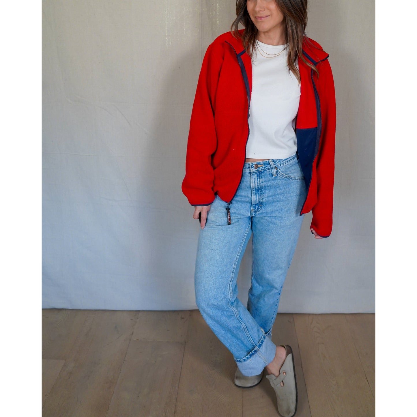 Red Fleece Zip Jacket / Classic Outdoor Layer / Minimal Zip-Up