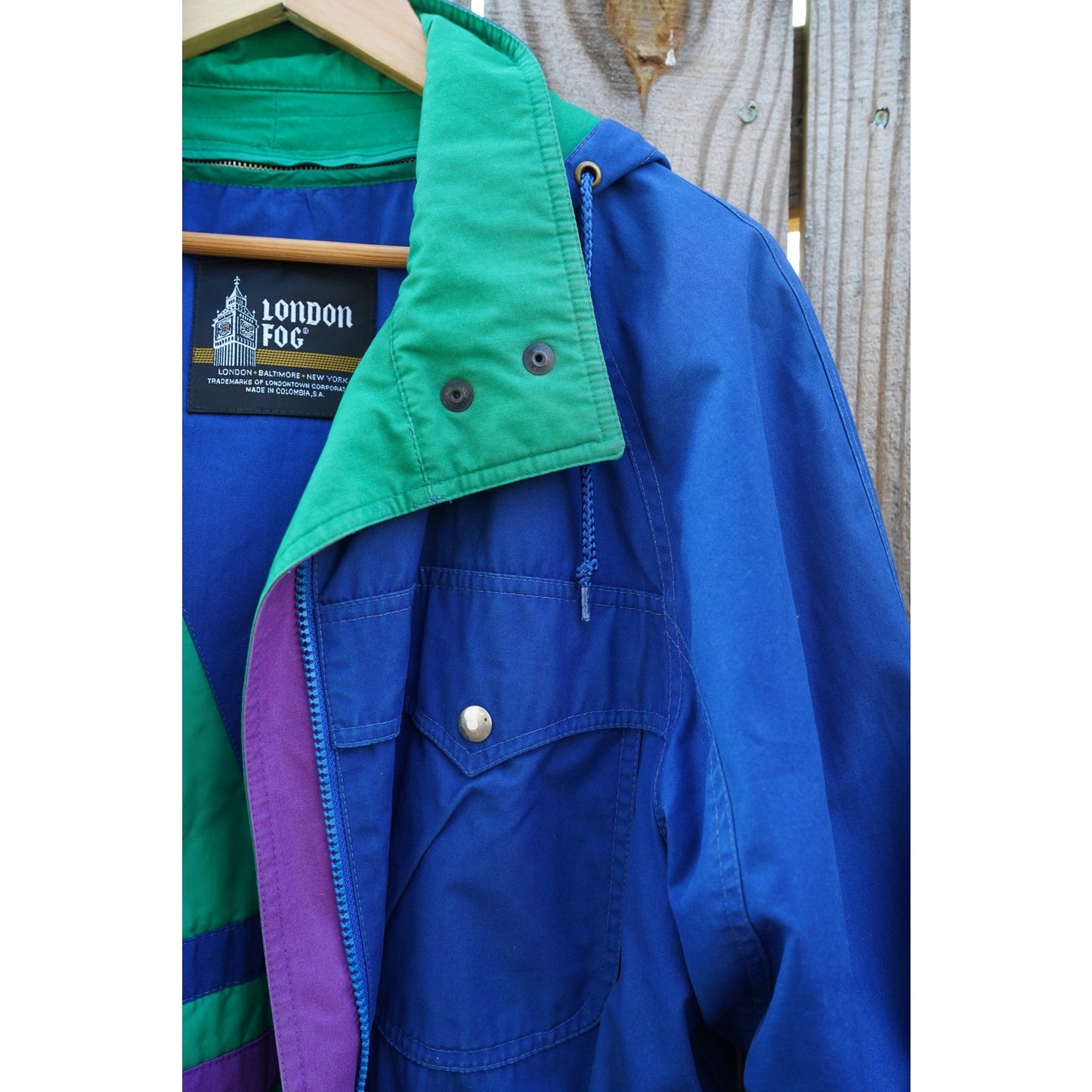 London Fog Colorblock Utility Jacket – Blue/Green/Purple – Size 6