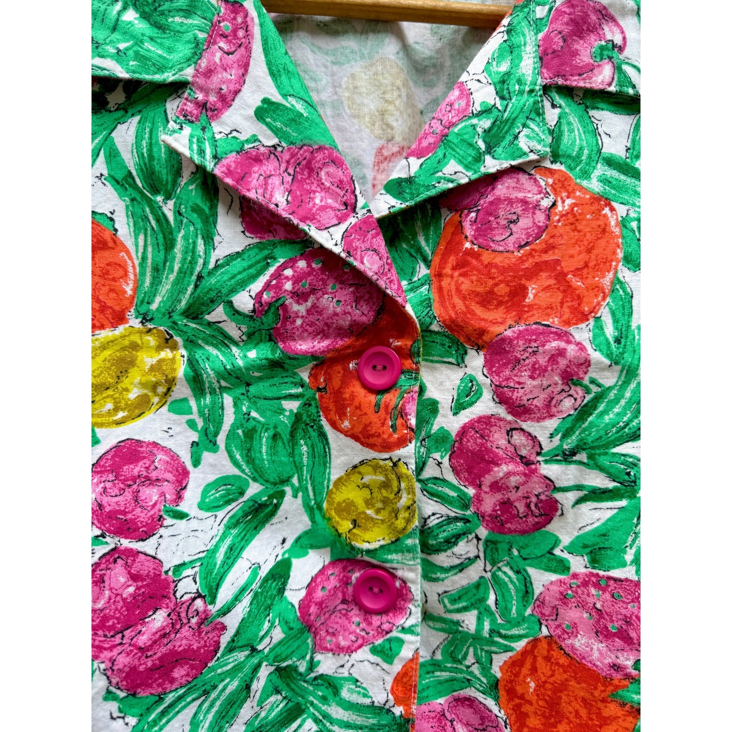 Sunday Honey Citrus Painterly Crop Shirt Reworked Vintage Fruit Print Retro