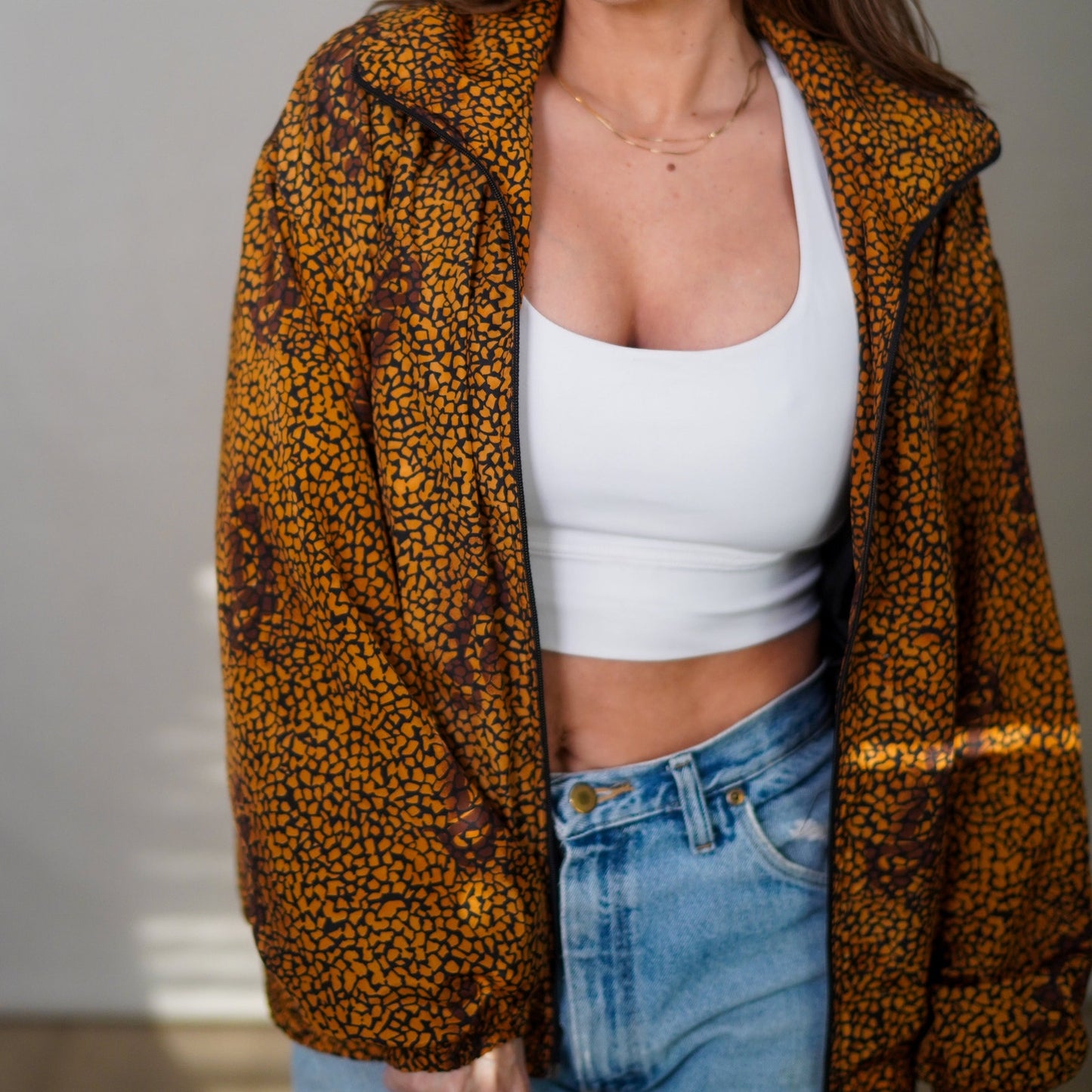 Vintage Abstract Animal Print Windbreaker Jacket