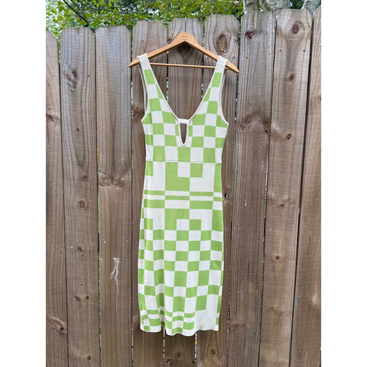 Green Checkerboard Knit Dress / Rave Y2K Club Kid