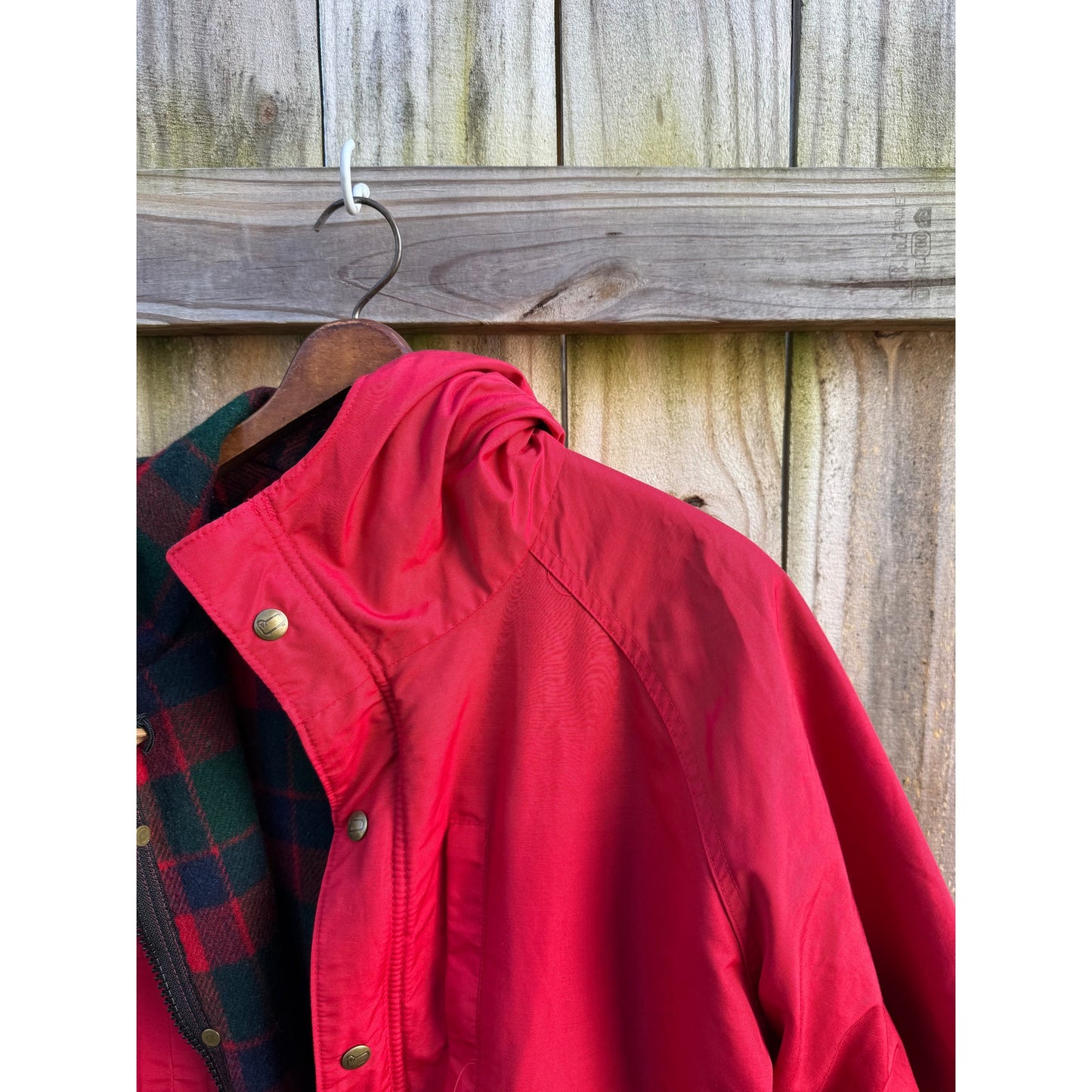 Woolrich Red Hooded Field Jacket / Plaid Lined Utility Coat