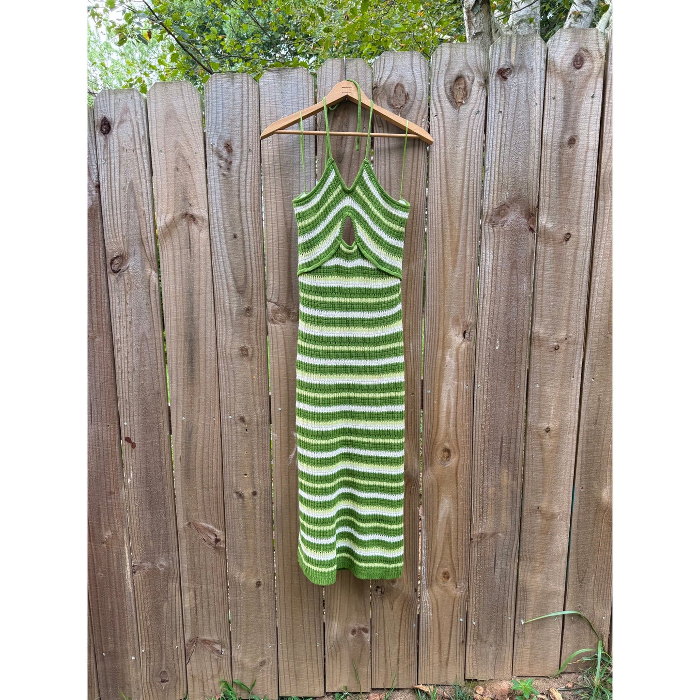 Striped Crochet Cutout Midi Dress