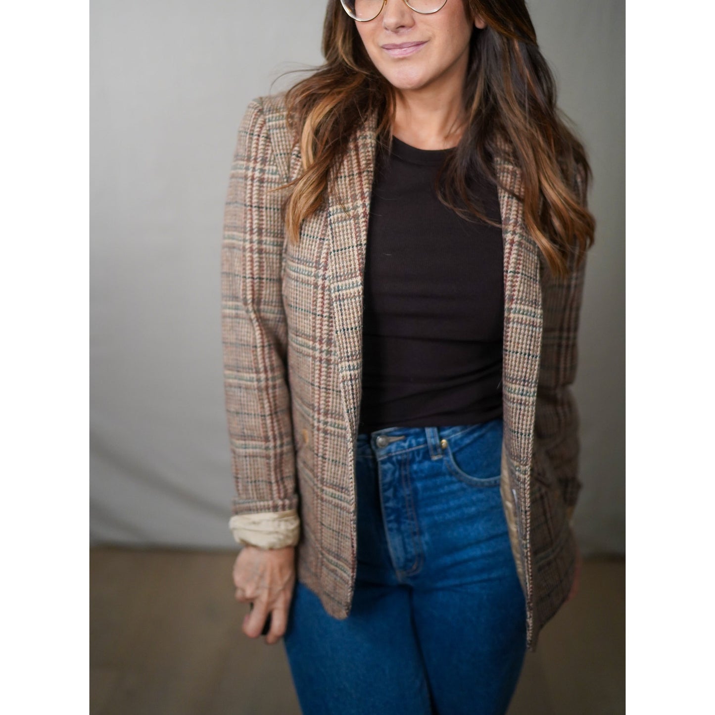 Vintage Plaid Wool Tailored Blazer