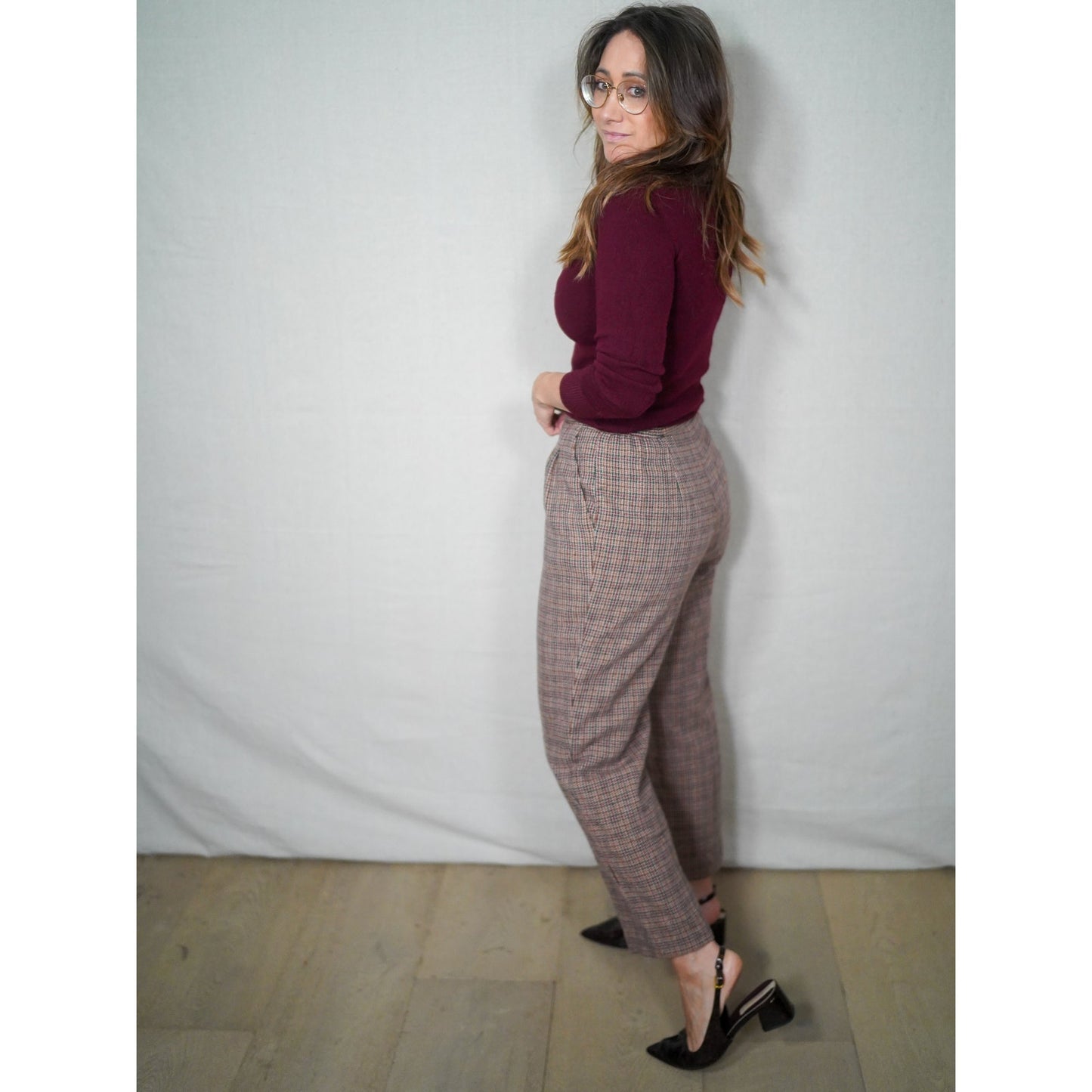 Vintage Joan Leslie Plaid Wool Trousers / Cropped Tailored Pants / 90s Minimal Prep