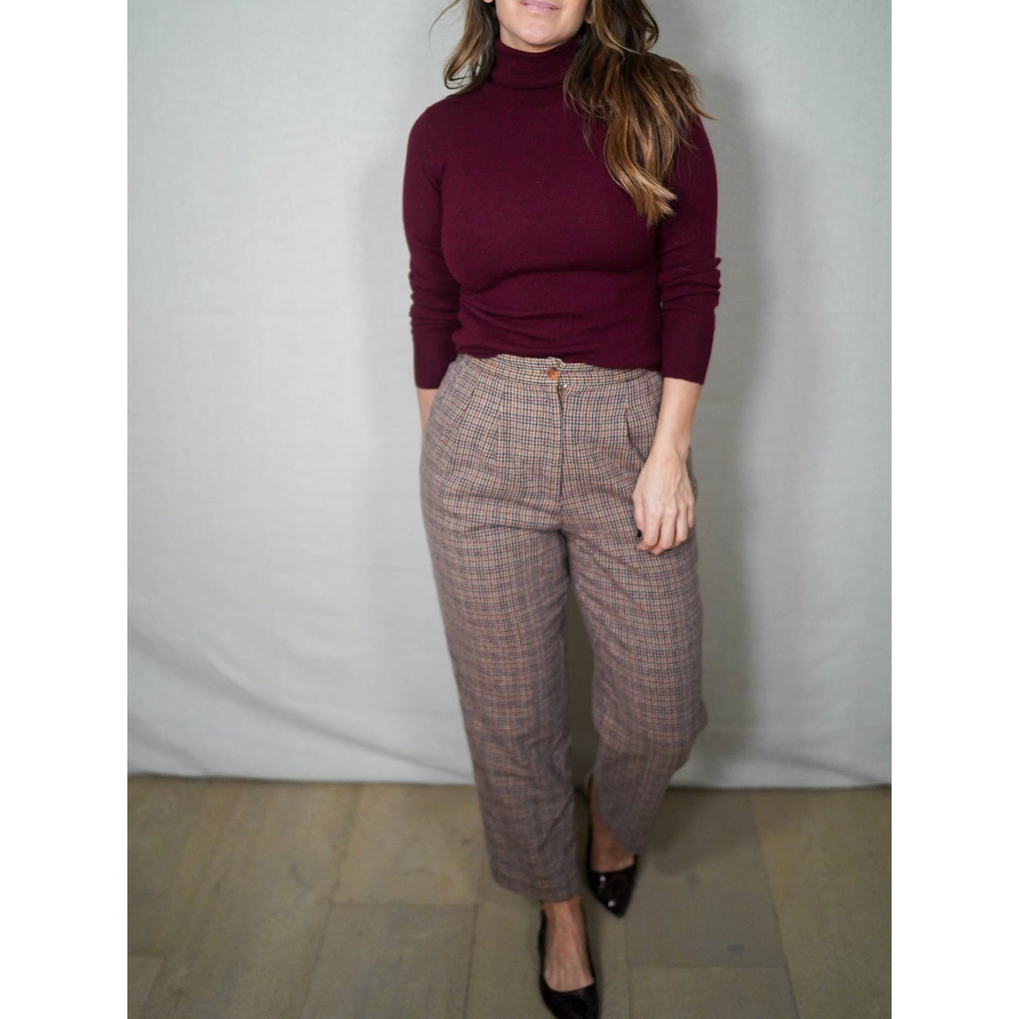 Vintage Joan Leslie Plaid Wool Trousers / Cropped Tailored Pants / 90s Minimal Prep