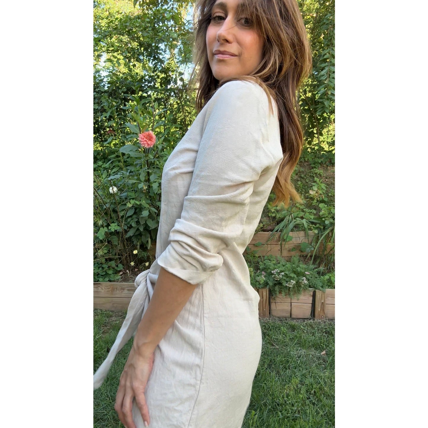 L’Academie Oat Linen-Blend Wrap Dress