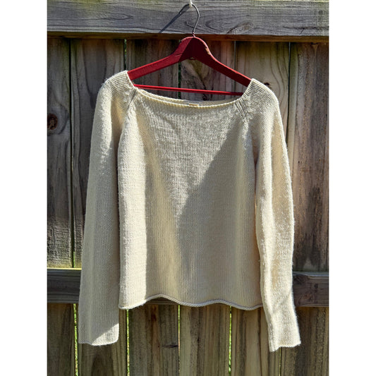 Minimalist Rolled Hem Cream Knit Sweater | Scandinavian Style