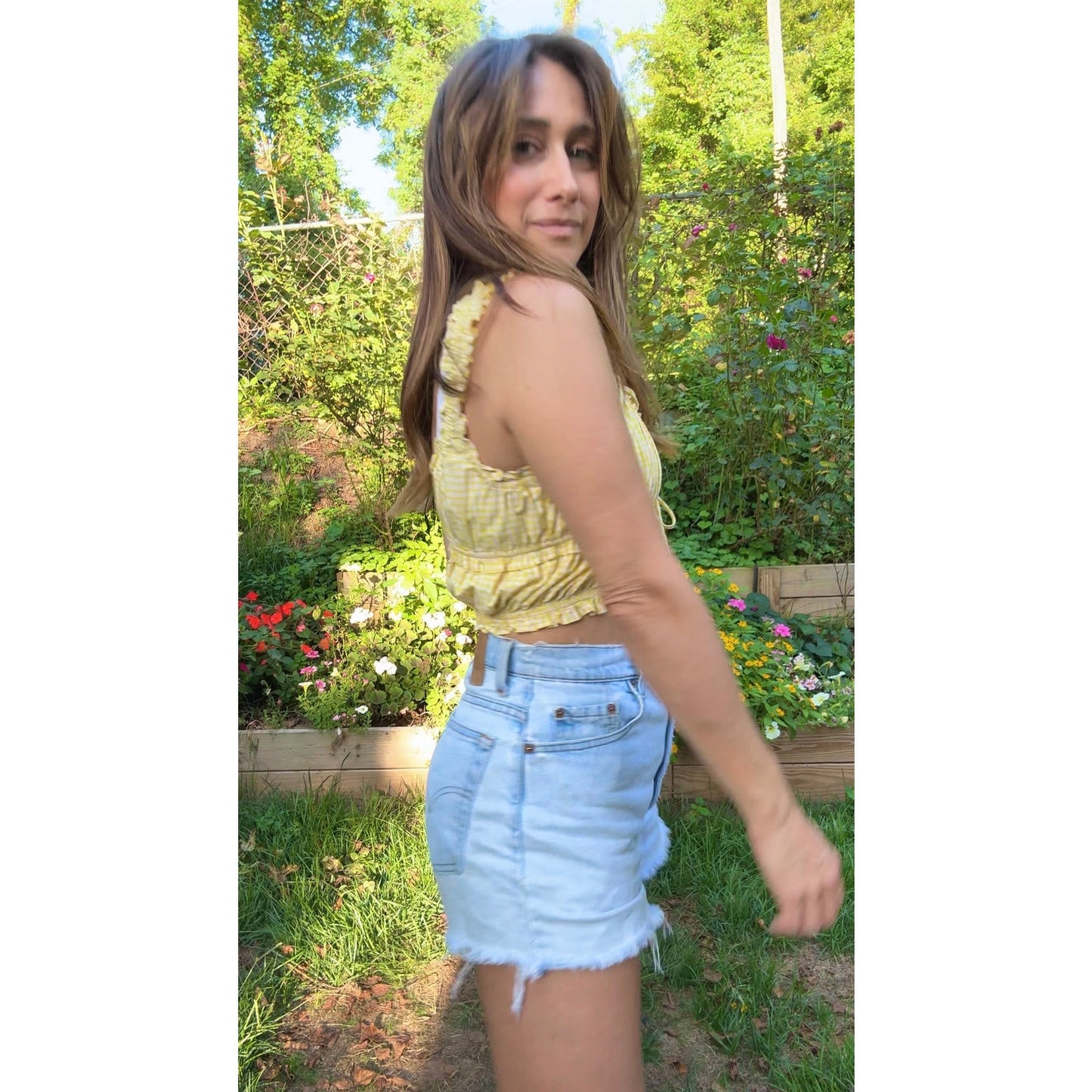 Sunshine Gingham Ruffle Crop Top