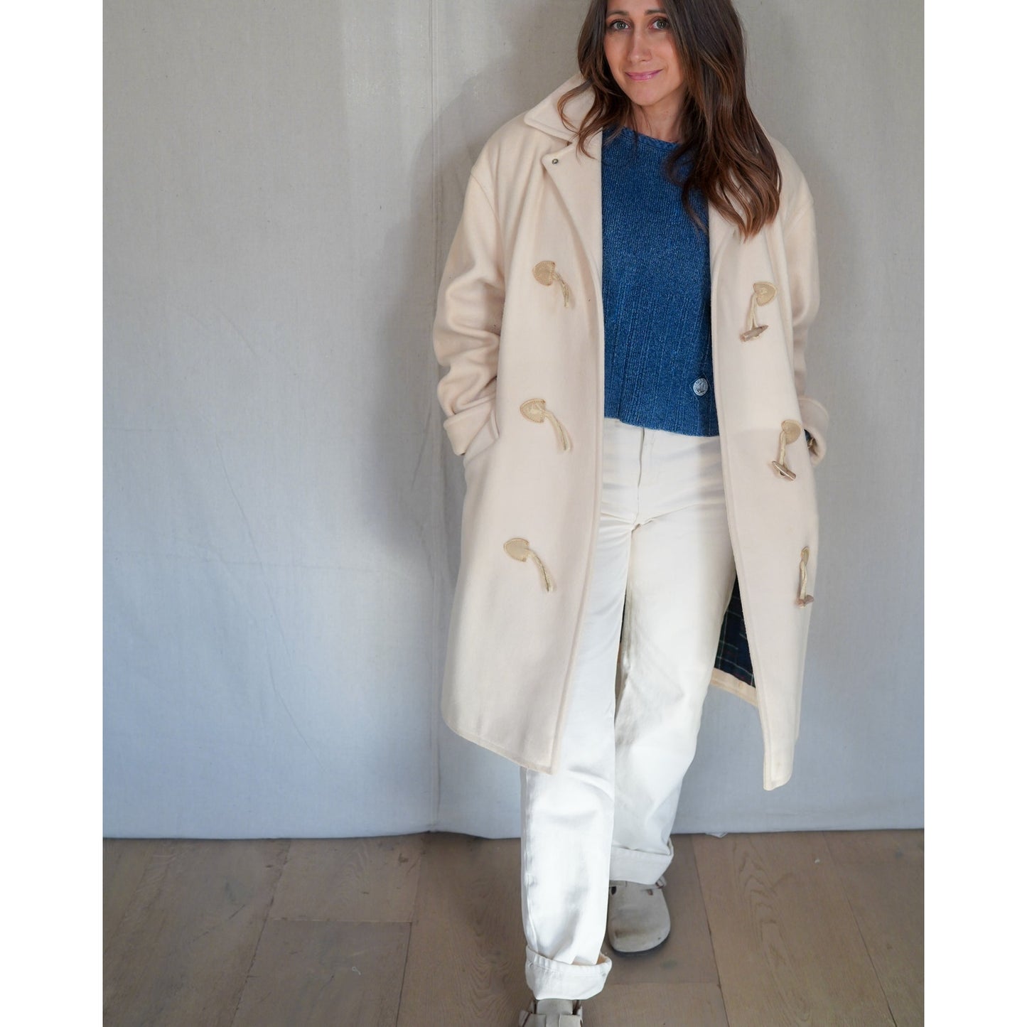 Vintage J.G. Hook Wool Duffle Coat Cream – Toggle Coat, Plaid Lined, Oversized Minimal, USA Made