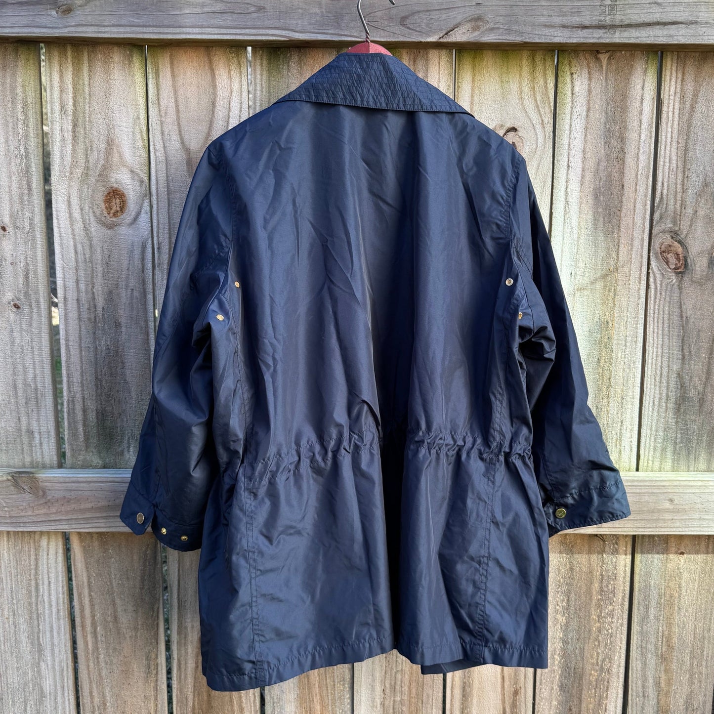 Talbots navy rain jacket utility shell fisherman core oversized coat