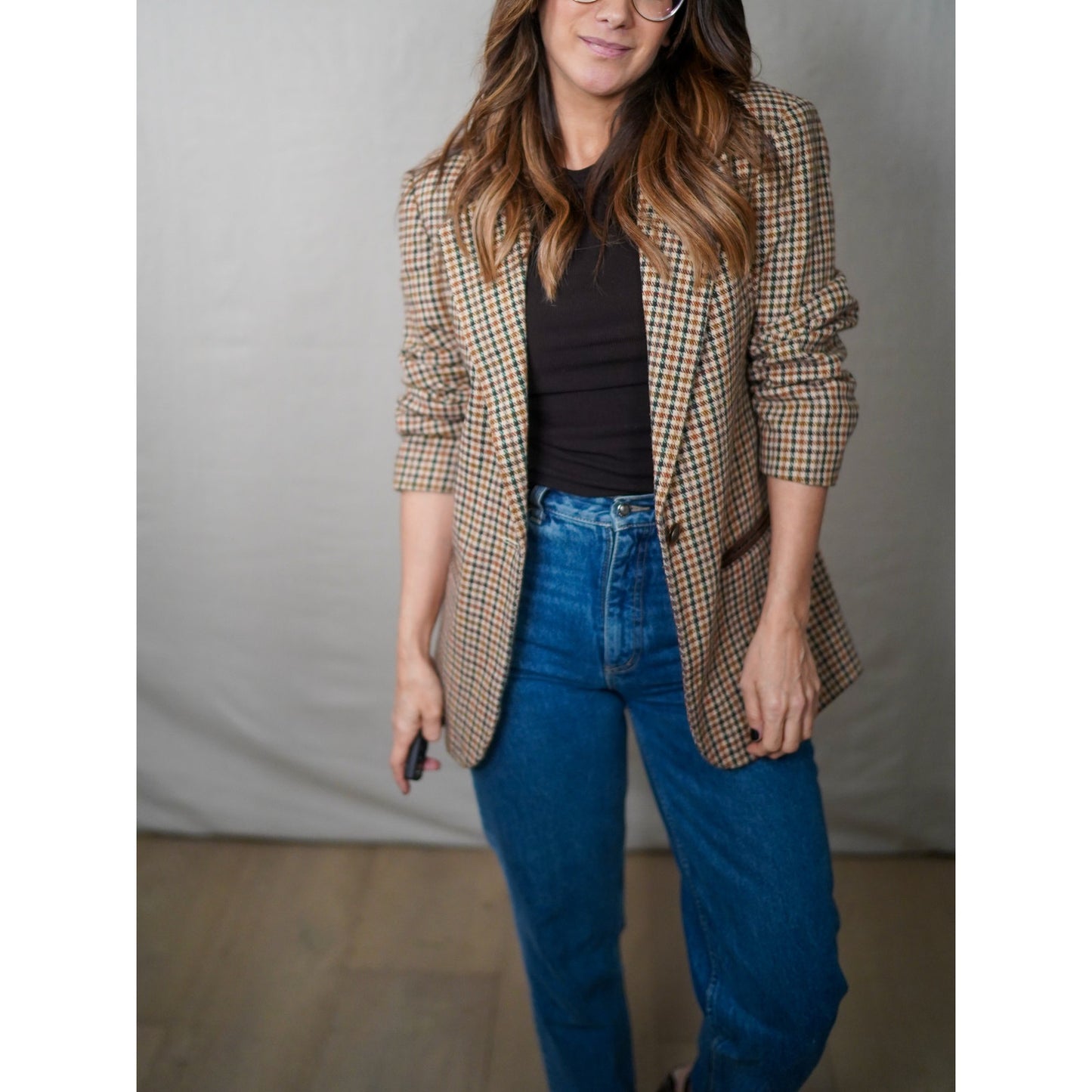 Vintage Sage Harbor Houndstooth Wool Blend Blazer