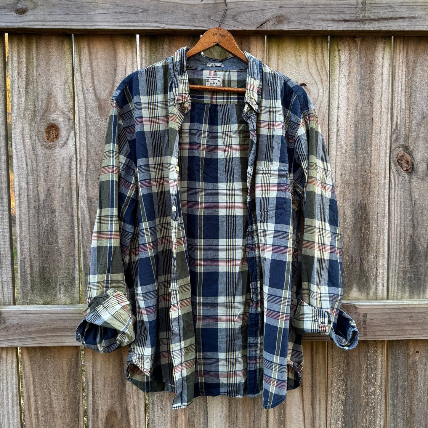J.Crew Plaid Button Down Shirt / Washed Cotton Madras Workshirt / Oversized Layering Shirt