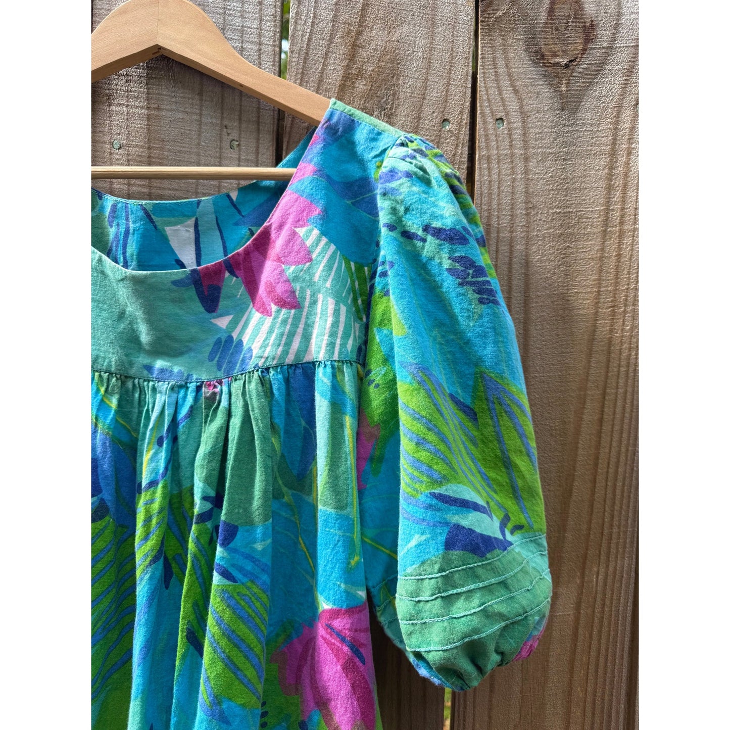 90s Tropical Floral Puff Sleeve Mini Dress – Farm Rio Vibes, Summer Party