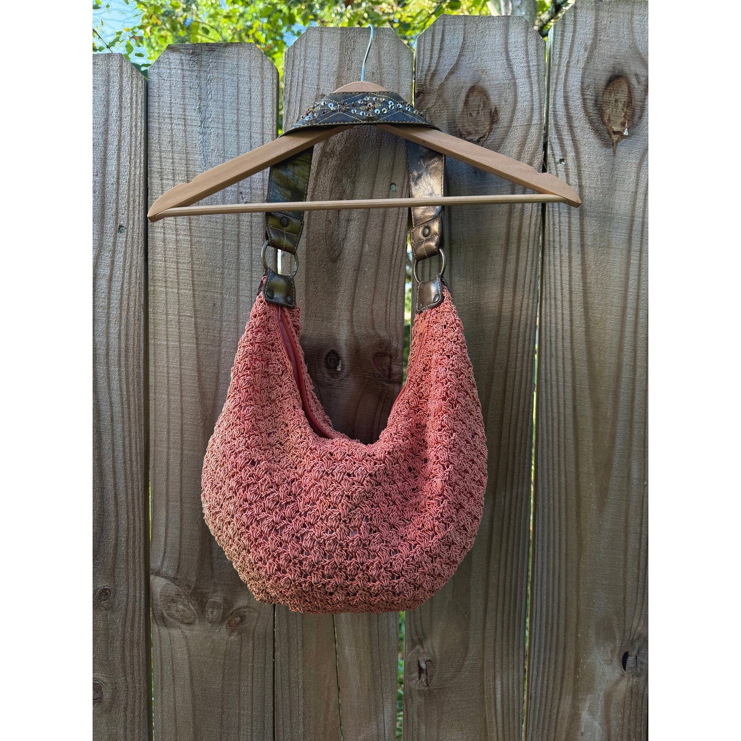 Frankie & Johnny Y2K Crochet Hobo Bag with Metallic Strap