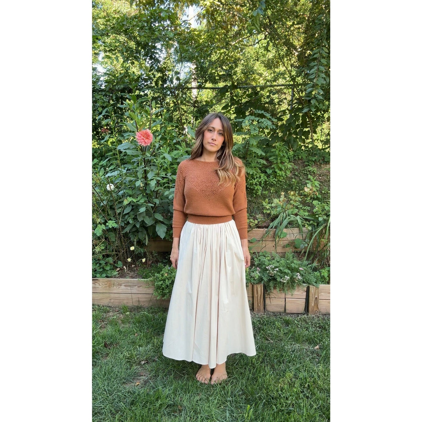 Ivory Textured Pleated Full Maxi Skirt