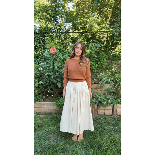 Ivory Textured Pleated Full Maxi Skirt