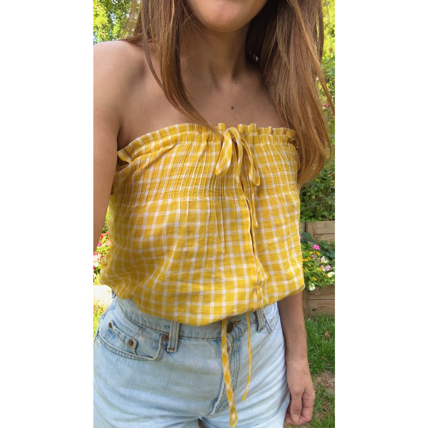 Sunny Yellow Gingham Crop Top – Pin-Tucked One of a Kind