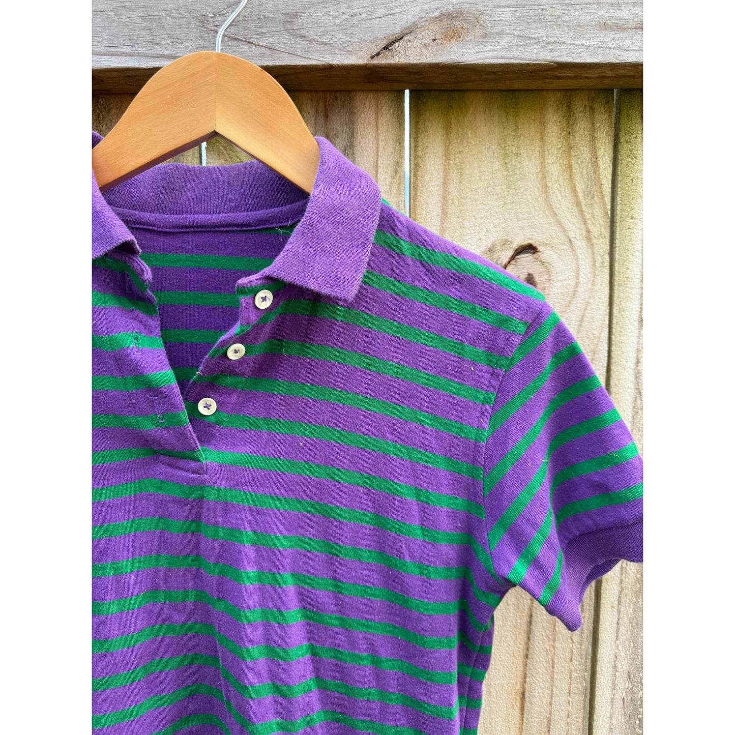 Vintage Retro Purple + Green Stripe Polo