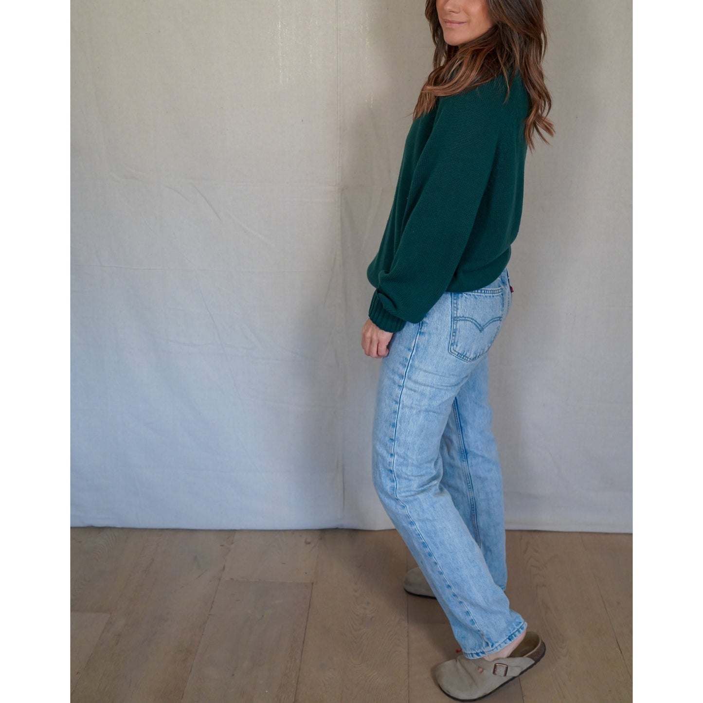 Forest Green V-Neck Cotton Sweater / Slouchy Classic / Lands’ End