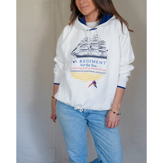 Vintage GAP Nautical Hoodie / Sailboat Graphic Sweatshirt / Fleece Lined Pullover