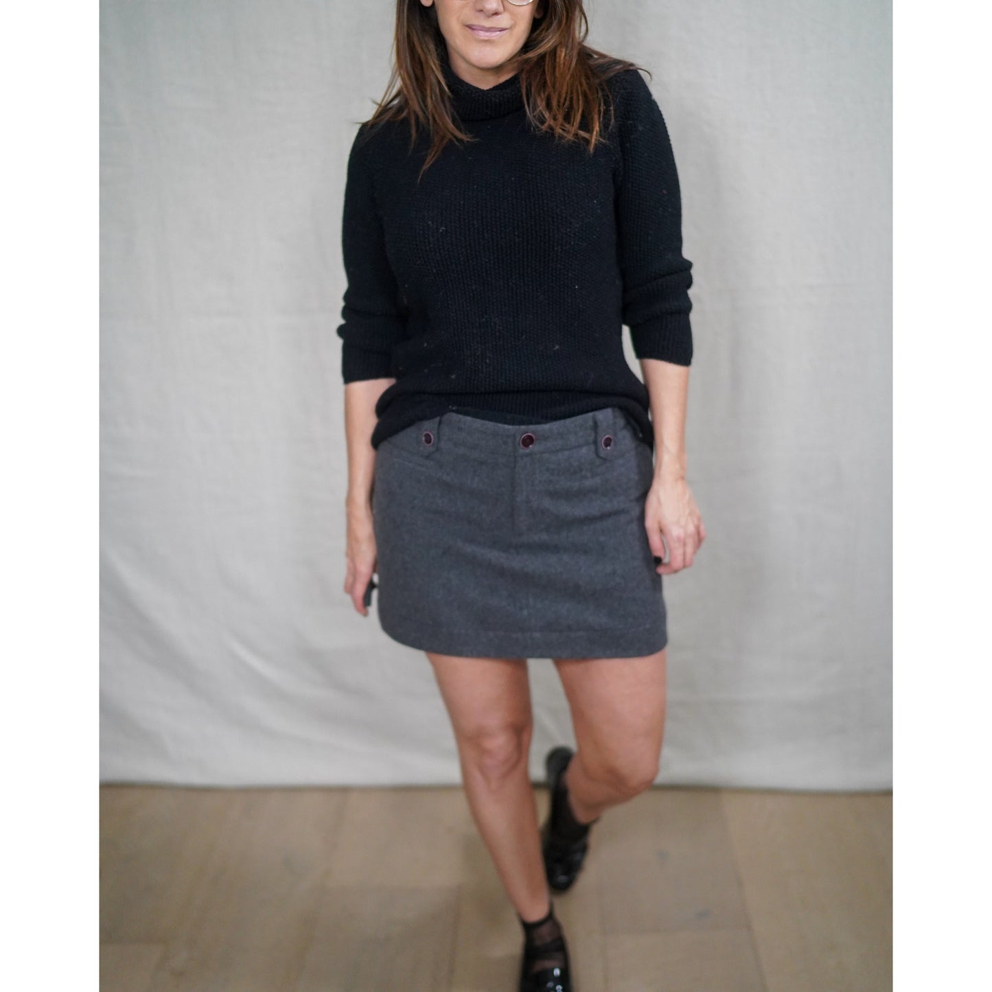 Vintage Charcoal Wool Mini Skirt Small