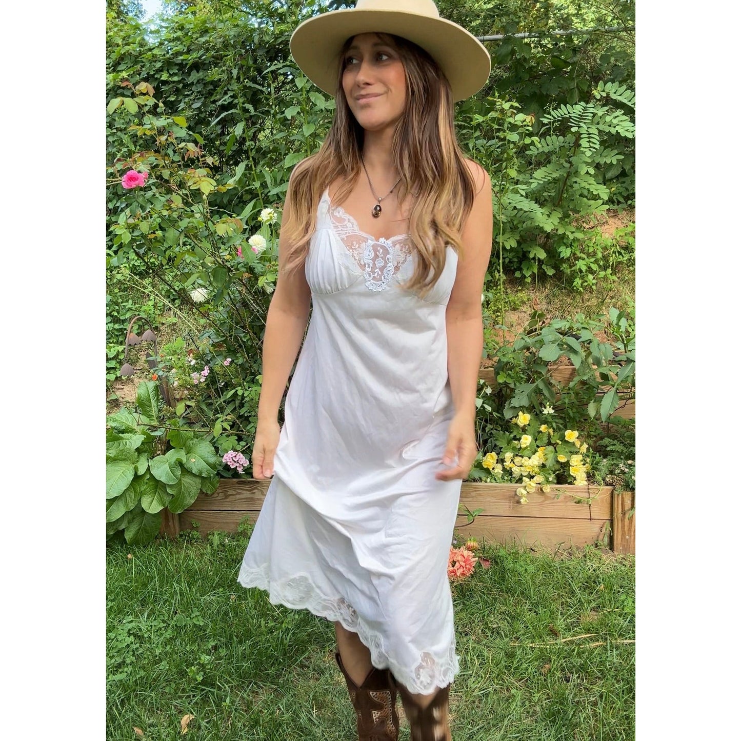 Vintage Ivory Lace Slip Dress