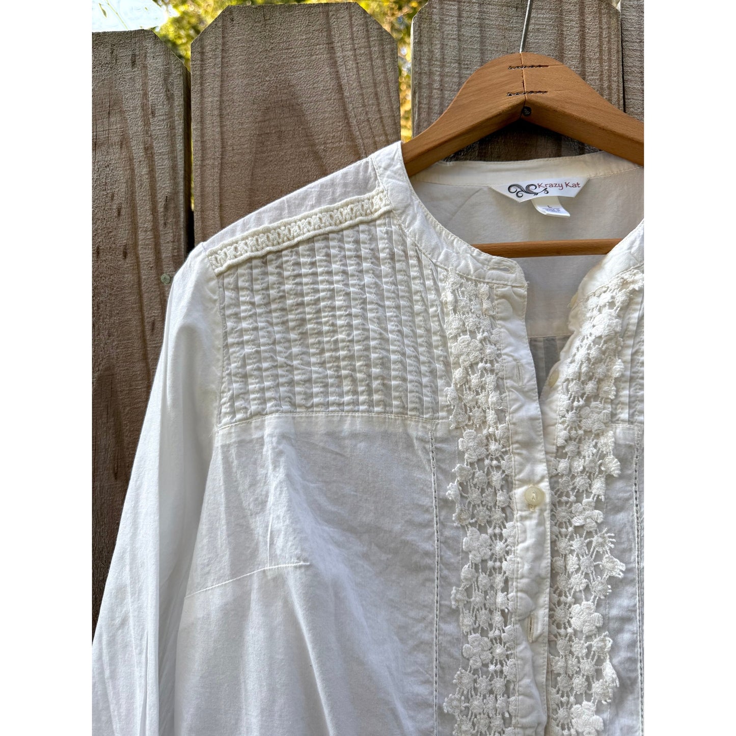 90s Pintuck Embroidered Cotton Blouse